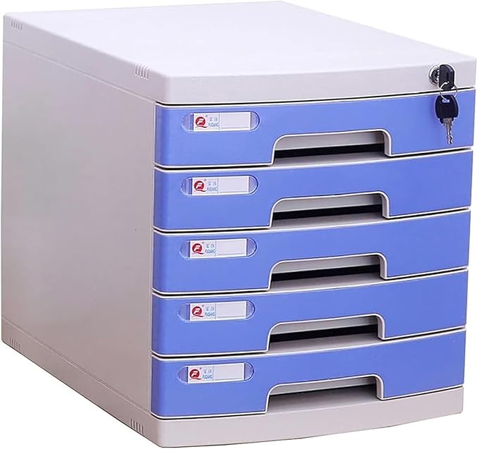 File Cabinet Desktop 5 Drawer File Cabinet with Locking File Organiser Data Cabinet (Color : Blue Size : 11.61x15.51x12.79inch)