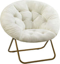 Simple Deluxe Saucer Chair Round Foldable Reading Chairs X-Large Size Cozy Papasan Chair Comfy Furry Padded Moon Chair Round Dorm Chairs for Bedroom Living Room White