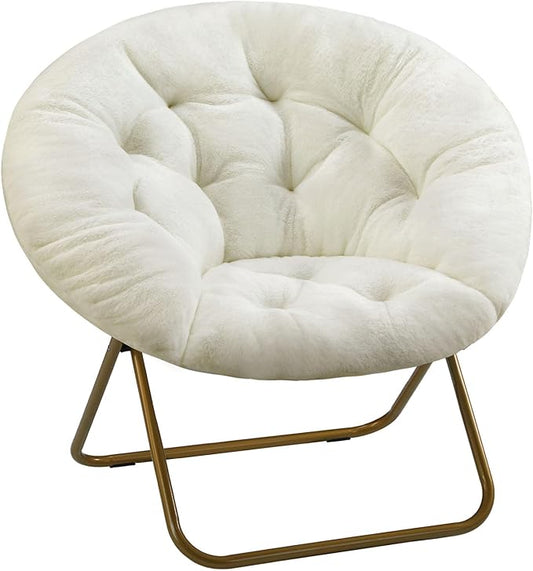 DUMOS Comfy Saucer Chair Faux Fur Lounge Seasting XL Circle Chair for Bedroom Dorm &amp Gaming Foldable Fashion Accent Seat for Small Spaces Folding Moon/Mushroom/Round Oversized Style