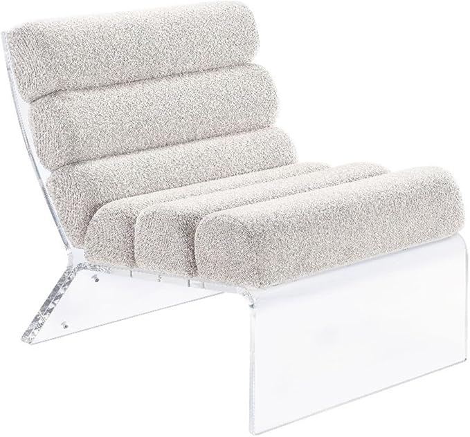 Pemberly Row Fabric Upholstered Accent Chair Ivory Bouclé with Clear Acrylic Frame 29.25 H x 25.25 W x 31.5 D Modern Lounge Chair for Living Room or Bedroom