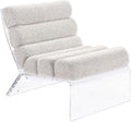 Pemberly Row Fabric Upholstered Accent Chair Ivory Bouclé with Clear Acrylic Frame 29.25 H x 25.25 W x 31.5 D Modern Lounge Chair for Living Room or Bedroom