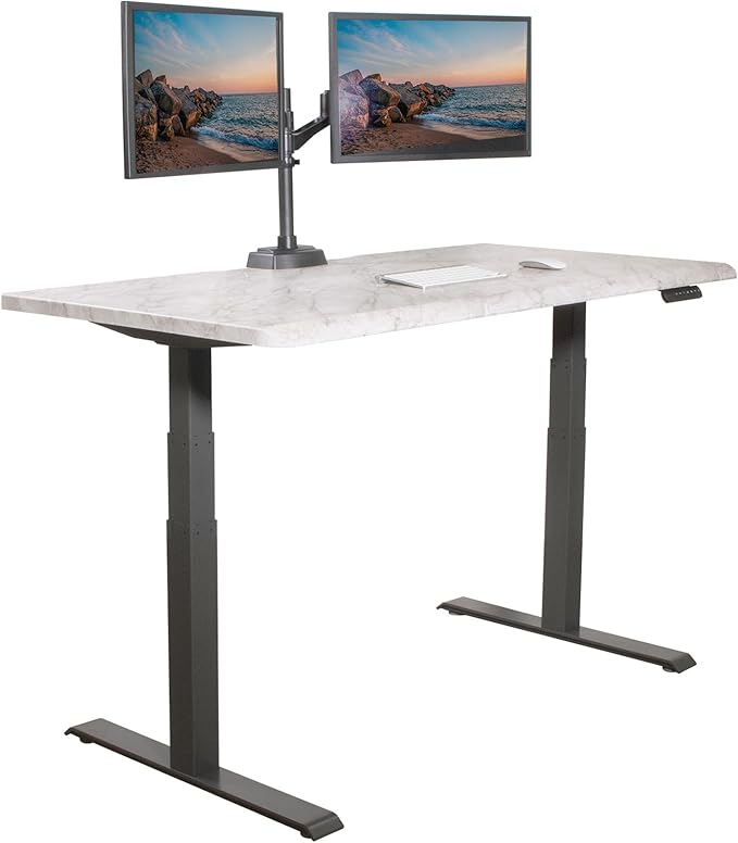Vari ComfortEdge 60x30 Inch Adjustable Electric Standing Desk – Limited Edition Sit Stand VariDesk with Memory Presets &amp Sloped Front Edge + Tool-Free Assembly (Marble/Slate Legs)