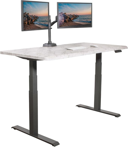 Vari ComfortEdge 60x30 Inch Adjustable Electric Standing Desk – Limited Edition Sit Stand VariDesk with Memory Presets &amp Sloped Front Edge + Tool-Free Assembly (Marble/Slate Legs)