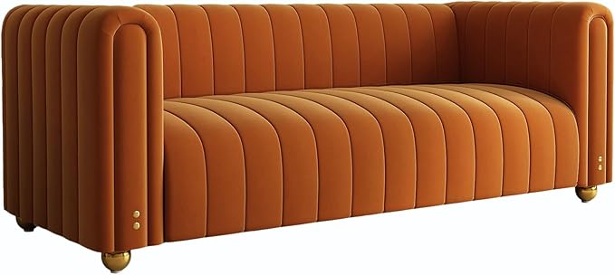 81 Velvet ﻿Orange Couch Mid Century Modern Couches Tufted Sofa 3 Seater Velvet Sofas Loveseat Upholstered Couches with Metal Legs Suitable for Luxury Couch in Living Room