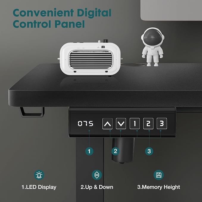 Simple Deluxe Adjustable Height Stand up Desk Electric Adjustable Height Standing Desk Sit to Stand Up Desks with Splice Board 24x63 Inches Memory Computer Home Office Desks Black