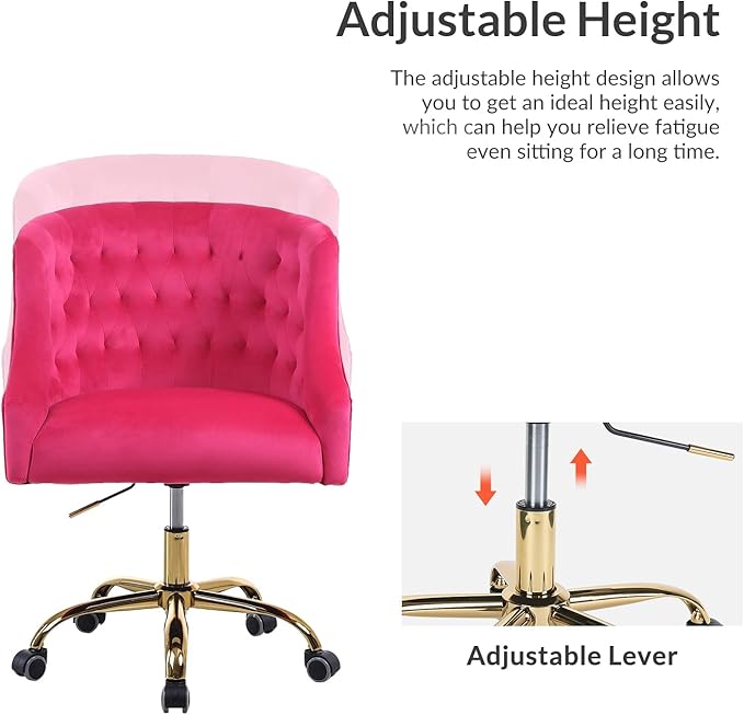 Velvet Office Chair with Gold Base Modern Cute Desk Chair Comfortable Adjustable Swivel Task Chair for Home Office Living Room Bedroom Vanity Study