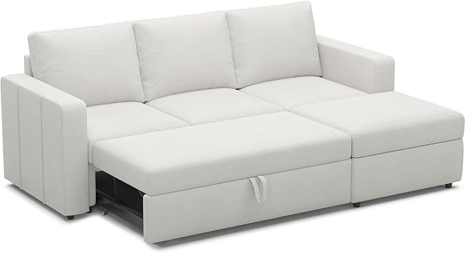 Belffin Modular Sectional Sleeper Sofa with Pull Out Bed and Storage Ottoman Convertible L Shape Sleeper Sectional Couch for Living Room Beige