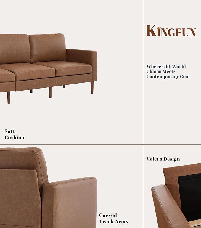 Kingfun 65 Loveseat Sofa Faux Leather Love Seat Couch Mid Century Modern Couch with Solid Wooden Frame for Living Room &amp Bedroom for Small Spaces Brown