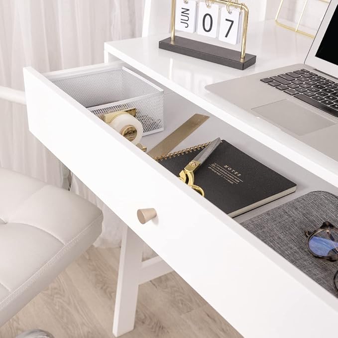 Milliard Ladder Desk with Storage Freestanding Wall Computer Desk with Drawer and Shelves White