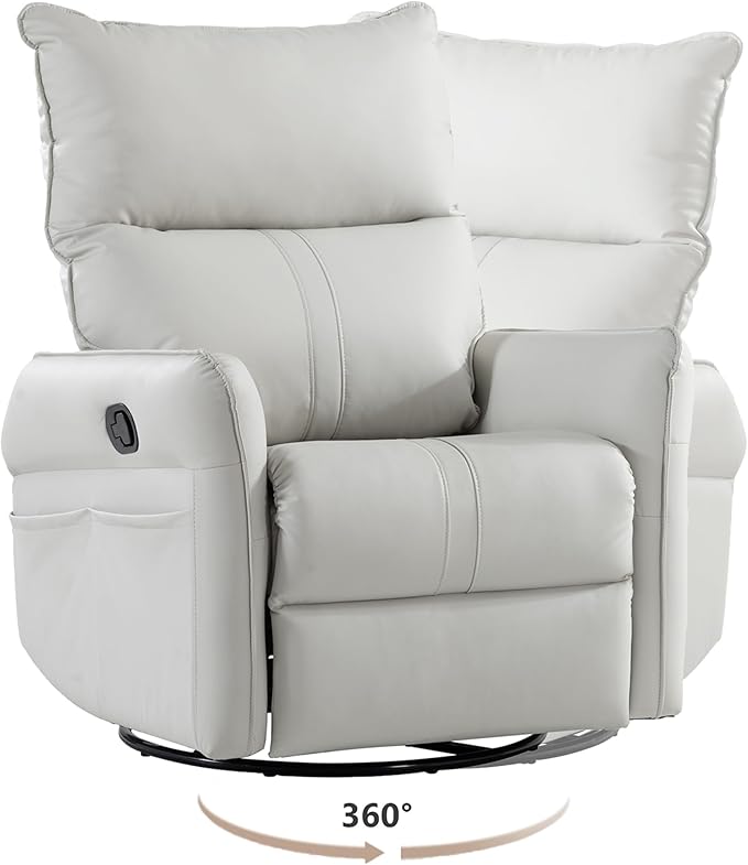 270° Power Swivel Rocker Recliner Chair for Adults – Electric Reclining Small Sofa Chair with Smooth Rocking &amp Rotation Comfortable Single Recliner for Living Room Bedroom (Light Gray+PU)