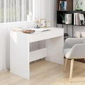 White Engineered Wood Computer Desk 39.8 Rectangular Home Office Table with 2 Storage Drawers Modern Study Workstation for Small Spaces