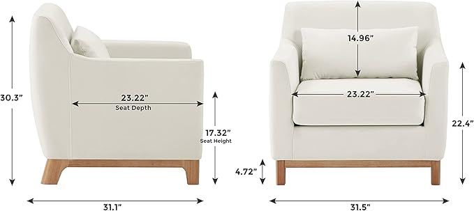 Extra Deep Accent Chair Fabric Upholstered Comfy Reading Armchair for Living Room Bedroom Single Seat Sofa Chair with Wood Base Velvet Beige