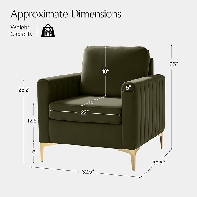 Modern Upholstered Velvet Accent Chair Velvet Armchair Club Chair with Gold Metal Legs Mid-Century Barrel Leisure Comfy Reading Chair for Livingroom Bedroom