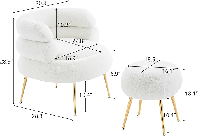 Modern Accent Chair with OttomanSoft Teddy Velvet Armchair with Golden Metal LegsComfy Reading Lounge Chairs for Living RoomBedroom (Beige)