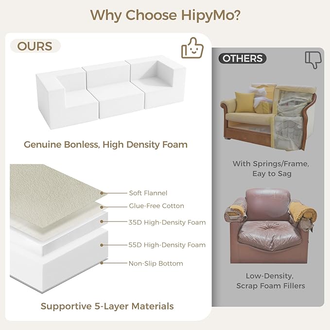 120 L-Shaped Boneless Cloud Couch Modular Sectional Sofa with Ottoman and Extra-Wide Armrests Deep Seat Sectional Couches for Living Room 35D High-Density Foam No Assembly Required Beige
