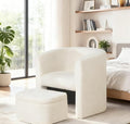 Mid-Century Velvet Living Room Chair with Storage Ottoman Space-Saving Accent Chairs for Bedroom/Reading Spaces/Office Cream