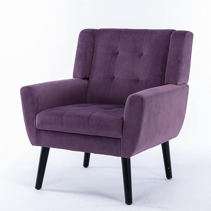 SSLine Velvet Accent Arm ChairMid-Century Modern Upholstered Wingback Single Sofa Armchair Club Chair with Solid Wood Legs Thick Cushion for BedroomReadingLiving Room Chair