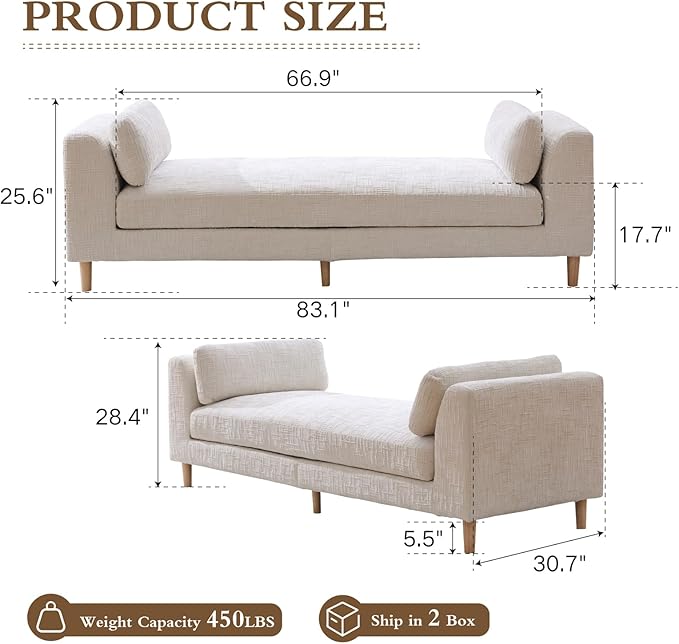Chifee &amp Vingol End of Bed Bench King Size 83.1 W Bedroom Benches Upholstered Entryway Bench with Removable Pillows for Living Room Bed Room HallwayBeige