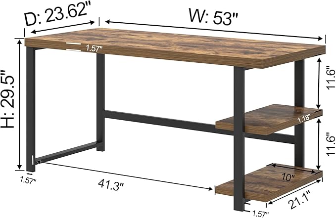 EXCEFUR Modern Computer Desk Home Office Desk with Storage Shelf Wood Study Writing Table Workstation for Bedroom Living Room Rustic Brown 53 Inch