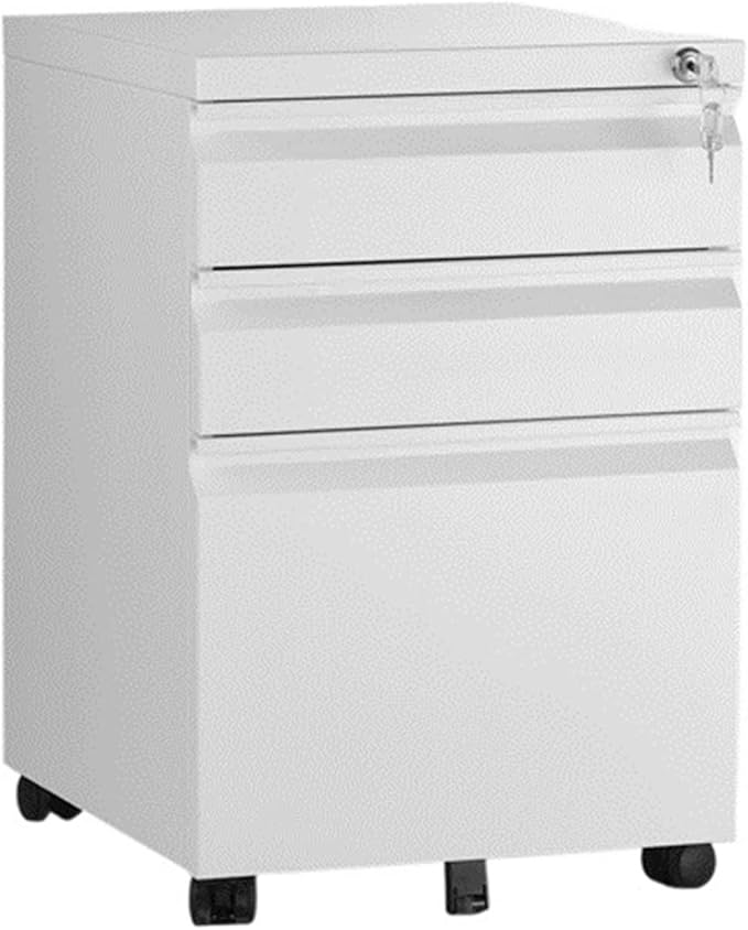 HASMI Filing Cabinet Office File Cabinet Locked Modern Wood Filing Cabinet Black/White 3 Drawers with Adjustable Wheels 48 * 39 * 60cm Storage Cabinet (Color : White)