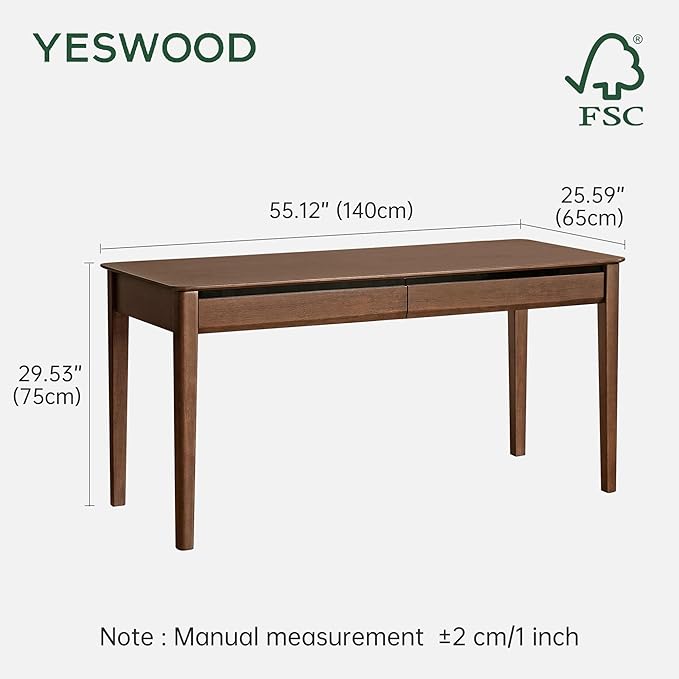 YESWOOD Vintage Solid Wood Computer Desk Office Desk with Storage Drawers Writing Desk for Home Office Study 55.11 W