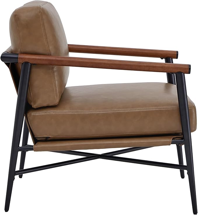 Watson &amp Whitely Mid Century Modern Accent Chair Set of 2 Faux Leather Armchair Comfy Upholstered Lounge Reading Chair for Living Room Bedroom Cafe Waiting Room Brown
