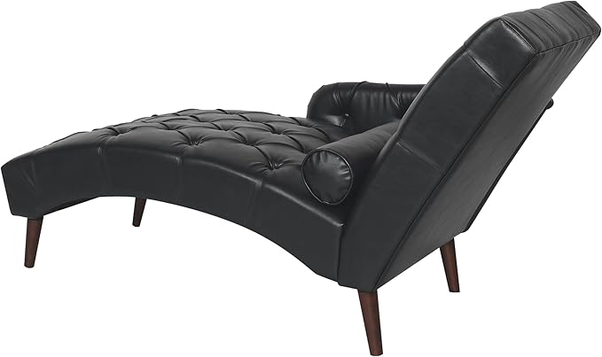 Luxury Indoor Recliner Chair with Pillow &amp Wooden Legs - Tufted Back &amp Arms PU Leather Lounge Chair for Living Room/Bedroom (Black)