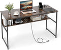 Giantex 55 Inch Computer Desk with Charging Station Gaming Desk with Storage Bookshelf Large Computer Workstation w/Heavy Duty Metal Frame Modern Study Writing Desk for Home Office (Rustic Brown)