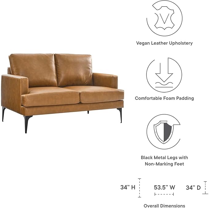 Modway Evermore Vegan Leather Upholstered Loveseat Tan