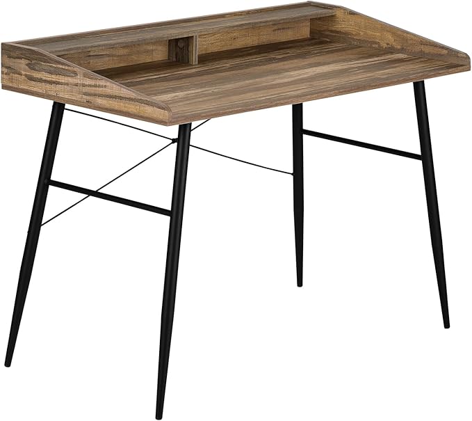 Computer Desk Laptop Workspace Home Office Storage Combo 48 Brown Laminate Black Metal Modern Desk with Cubbies