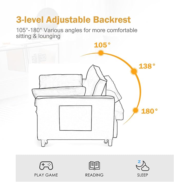 Futon Sofa Bed 3 in 1 Sleeper Sofa Couch Bed with Armrests Storage Pockets and 2 Pillows Adjustable Backrest Sofa Bed Couch for Living Room Bedroom OfficeReading Room(Grey)