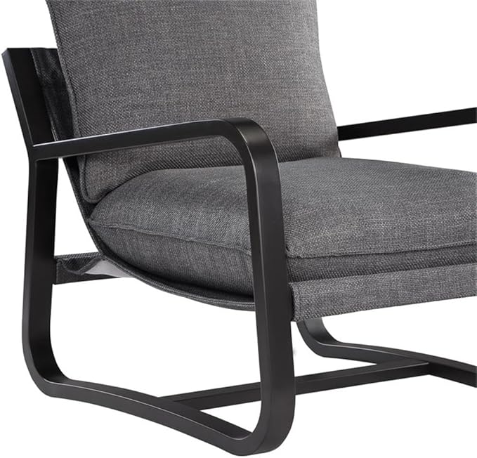 Pemberly Row Sling Chair Charcoal Gray Polyester Fabric Bronze Metal Frame 27.75 W x 35 D x 33 H Reversible Detachable Cushions Comfortable Modern Accent Chair for Living Room or Reading Nook