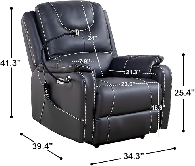 GDFStudio Zero Gravity Power Recliner Chair with Massage Heat Adjustable Phone HolderUSB Charging PortsSide PocketsOkin MotorBonded LeatherFloating Comfort for Living RoomBlack