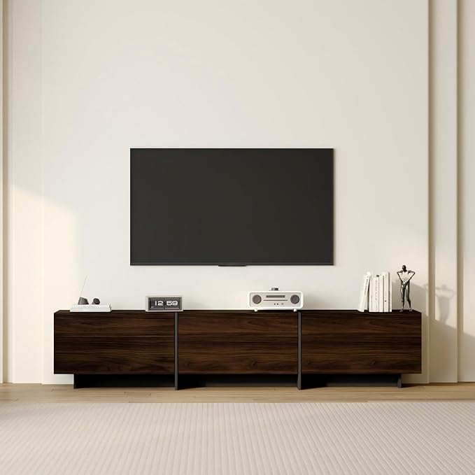 71.7 Inch TV Stand for TVs Up to 80 Modern Entertainment Center with 3 Compartments Flip Down Doors and T-Shape Legs Long Media Console Living Room Black Brown