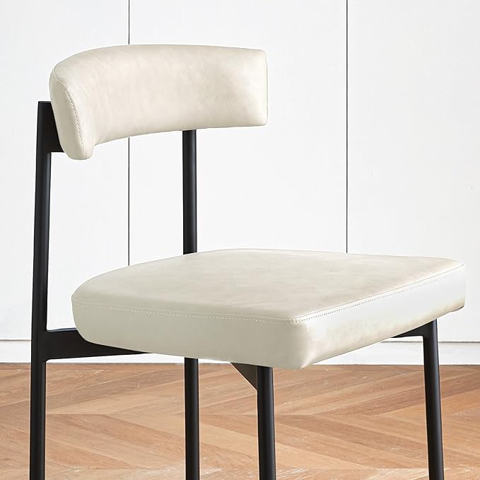 Beige Faux Leather Dining Chairs Set of 4 Armless Upholstered Kitchen ChairModern Dining Room Chair with Curved Backrest