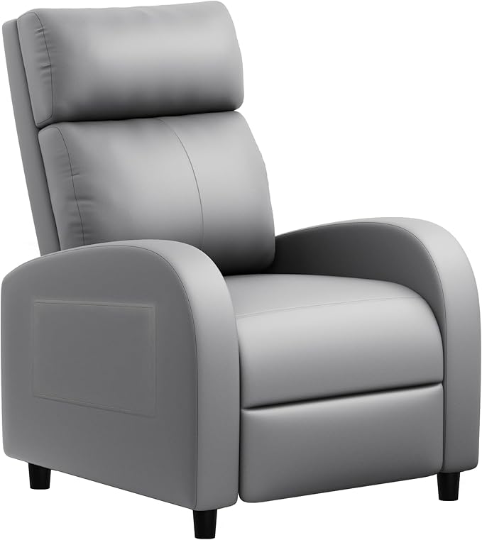 JUMMICO Recliner Chair Adjustable Home Theater Single Recliner Sofa Furniture with Thick Seat Cushion and Backrest Modern Living Room Recliners (Leather Grey)