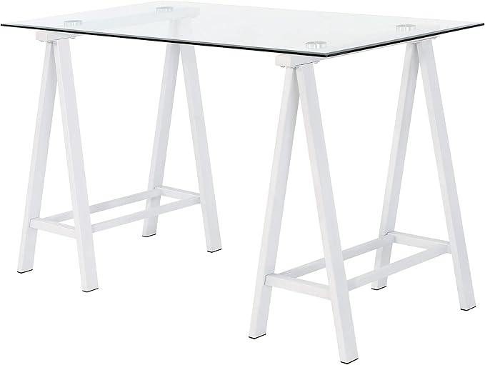 OSP Home Furnishings Middleton 47 Inch Desk with Clear Beveled Glass Top White Base