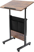 Adjustable Height Standing Desk Portable Laptop Desk with Swivel Wheels and Bag 180° Adjustable Tilt Angle Ideal for Home Office Small Space (Brown Black)
