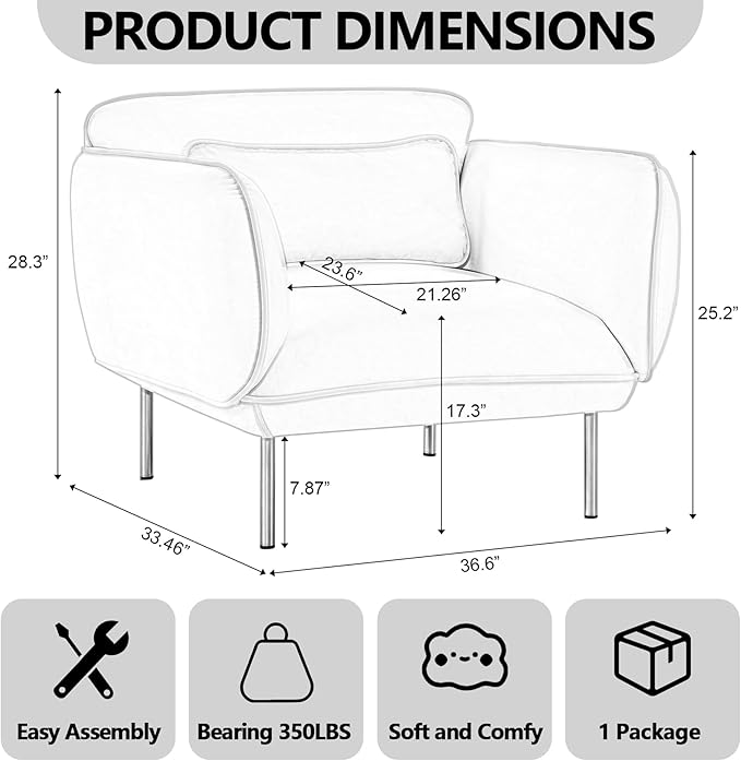 Oversized Accent Chair for Office Brown Side Chair &amp Soccasional Chairs for Living Room Comfortable Chair for BedroomVelve Club Chairs with Gold Legs Lumbar Pillow (Brown)