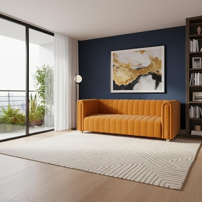 82 Deep Seat Sofa - Gold Leg Modern Couch with Serpentine Springs 750LBS Capacity &amp Fade-Resistant Fabric for Living Room (Emerald Green/Burnt Orange/Classic Black) (Orange 3S)