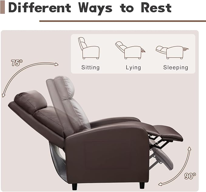 Furniwell Massage Recliner Chair for Living Room Adjustable PU Leather Reclining Chair Home Theater Seating Modern Winback Single Sofa for Adults with Footrest (Leather Brown)