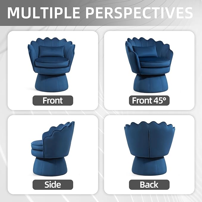 Swivel Barrel Chairs Set of 2 Small Accent Armchair Navy Blue Velvet Upholstered Mid-Century Modern Style for Living Room/Bedroom/Waiting Room for Relaxing &amp Reading Pillow Included