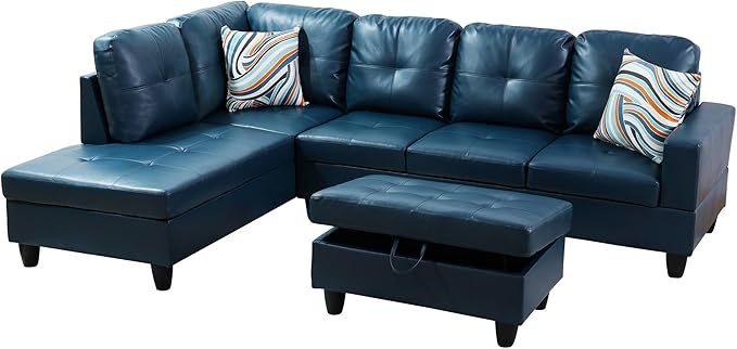 103.5 Oversized Sectional Couch L Shaped Couch with Storage Ottoman Modern Modular Sofa with Deep Seat Sectional Couches for Living Room and Office Peacock Blue (PU Leather)
