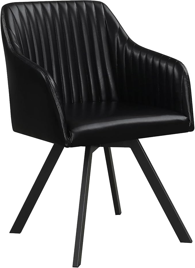 Black Channeled Sloped Arm Swivel Chair Modern Design with Comfortable Upholstered Seating Ideal for Living Room Lounge or Home Office