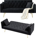 71Convertible Futon Sofa Bed - Modern Velvet Sleeper Couch with Adjustable Backrest Tufted Recliner with Golden Chrome Legs &amp 2 Pillows Perfect for Small Spaces Living Room &amp Apartment (Bl
