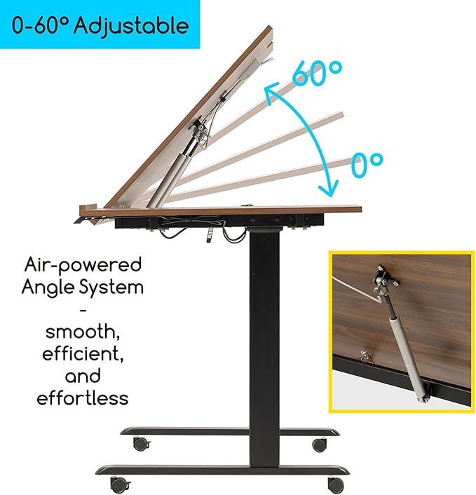 MEEDEN Electric Adjustable Office Table: 31-52 Height Adjustable Craft Desk- Tiltable Tabletop Sit Standing Home Office Desk-Walnut