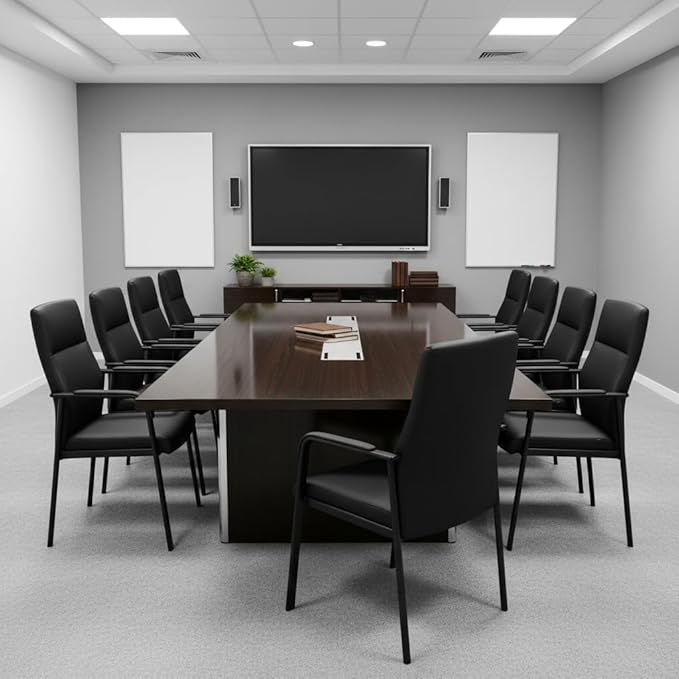 Leather Office Guest Chair Guest Conference Room Chair 600 LBS Capacity High Back Reception Chair with Padded Armrests No Wheels Black - 2 Pack