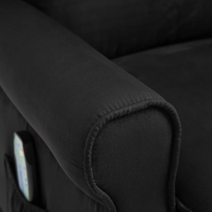 HOMCOM Vibration Massage Recliner Chair for Living Room with Heat Wingback Single Sofa Modern Suede Fabric Push Back Reclining Chair with Footrest Side Pocket Black