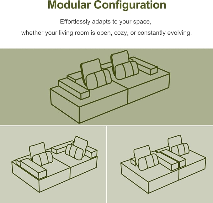 113 Modular Boneless Couch with 2 Movable Armrests Plush Corduroy Sectional Sofa Loveseat Ergonomic Memory Foam Straight-Row Cloud Couch for Living Room Bedroom Lounge Black