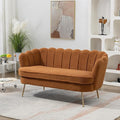 Anwick 59 Small Modern Chenille Loveseat Sofa 2-Seater Sofa with Gold Metal Legs Small Couch with Flower Shaped Back for Living Room Bedroom Office (Caramel)